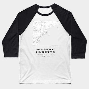 Minimalist Massachusetts Map Art - Black and White Coordinates Design Baseball T-Shirt